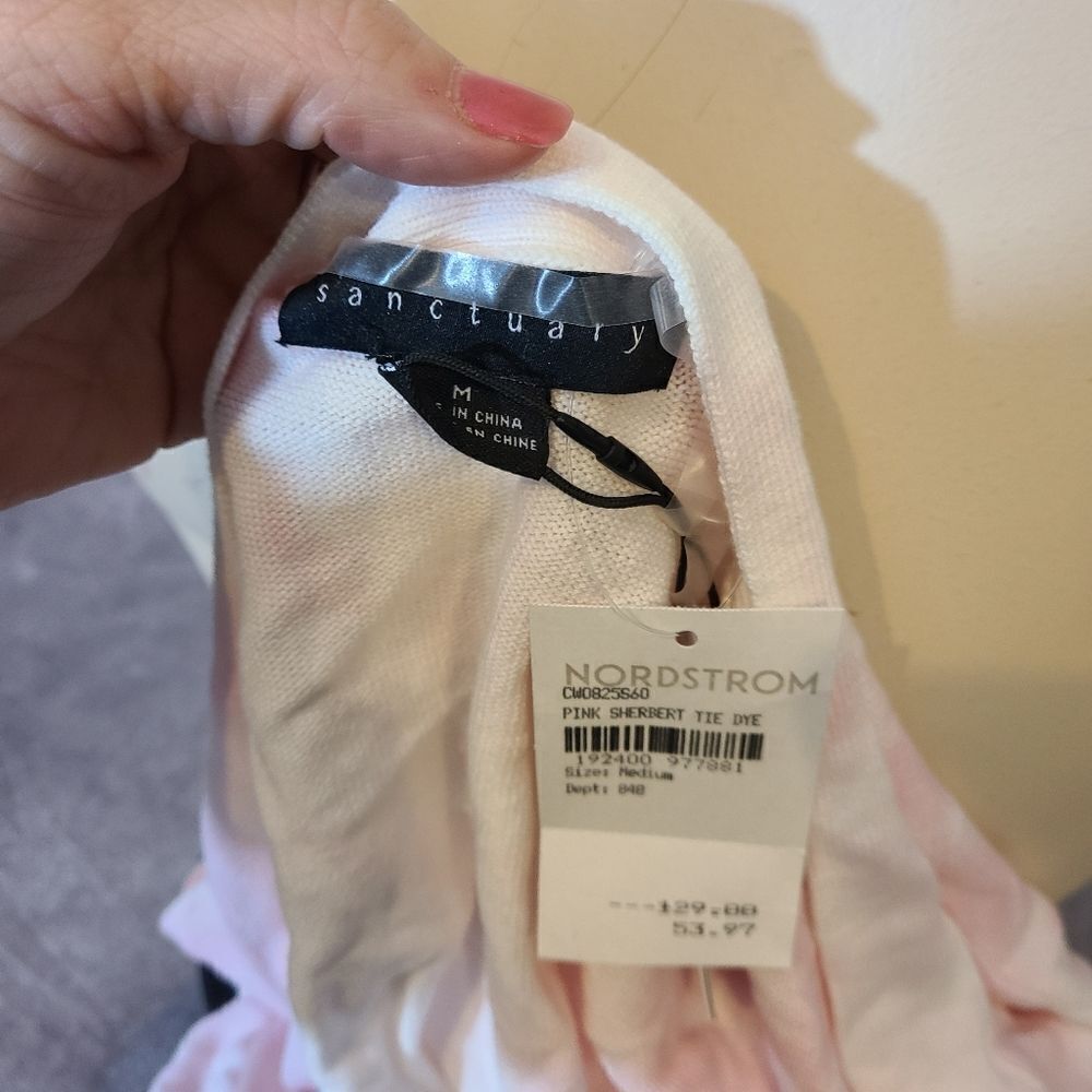 Sanctuary Easy Breezy Tie Dye Cardigan, Size Medium in Pink Sherbert Tie Dye‎ - Picture 6 of 7